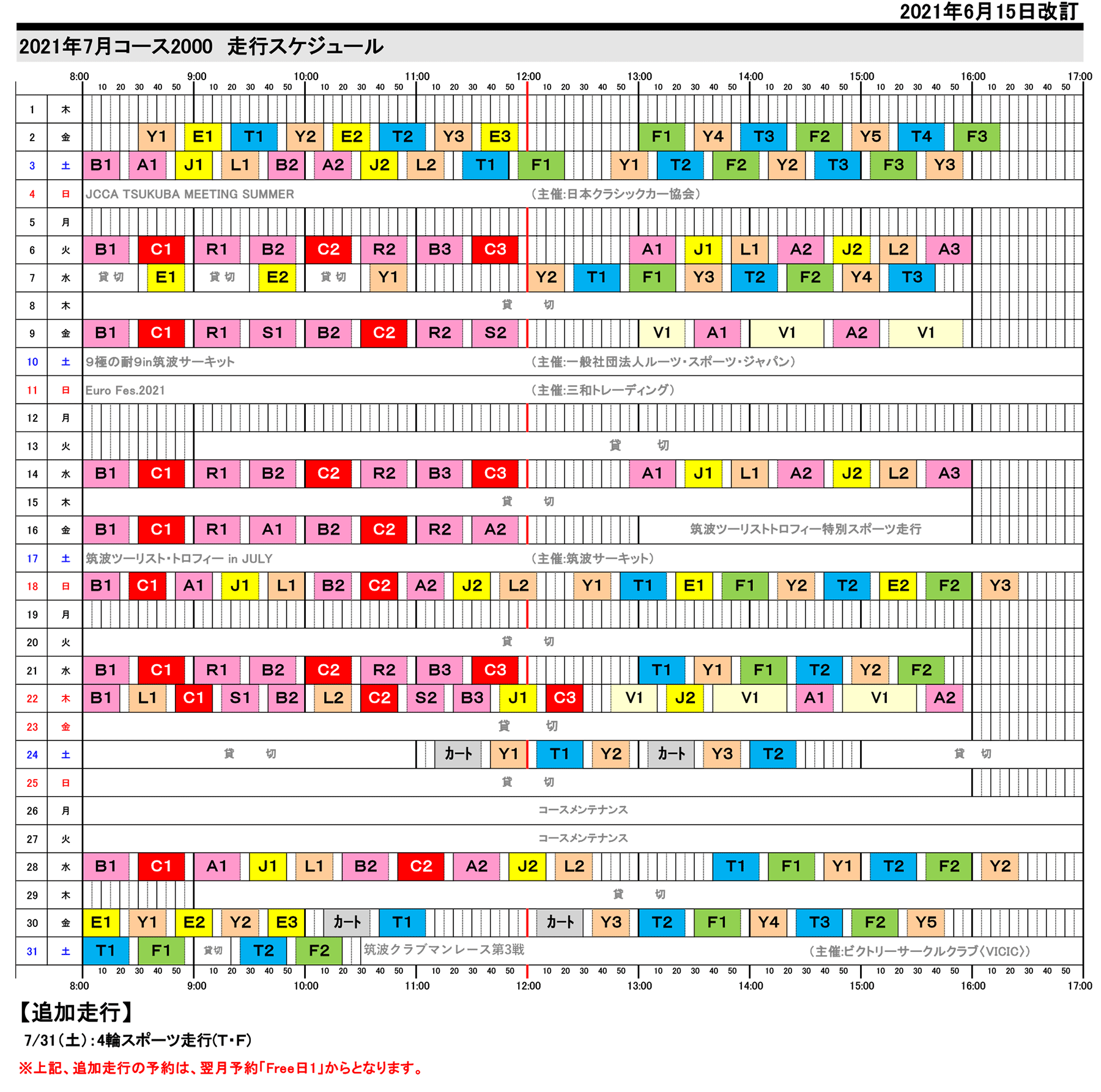 コース00 走行スケジュール 筑波サーキット
