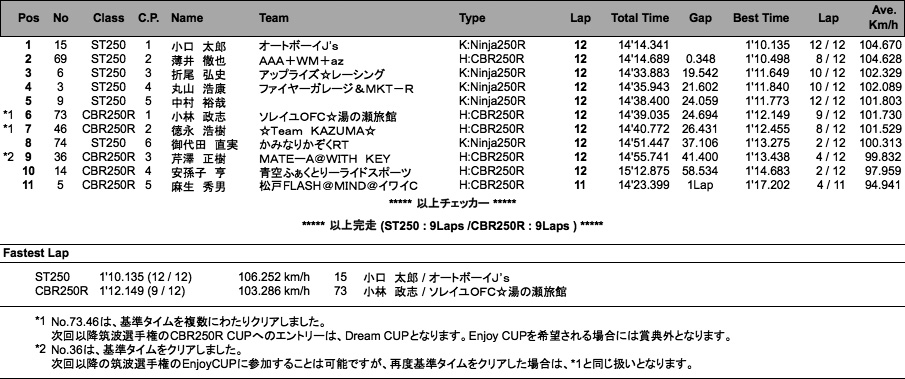 ST250／CBR250R Enjoy CUP（決勝）